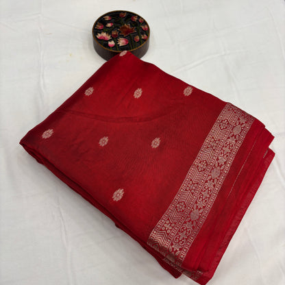 Premium Semi Crepe Saree with Elegant Butta Design, Small Border & Contrast Pallu | Festive, Wedding & Party Wear Saree for Women