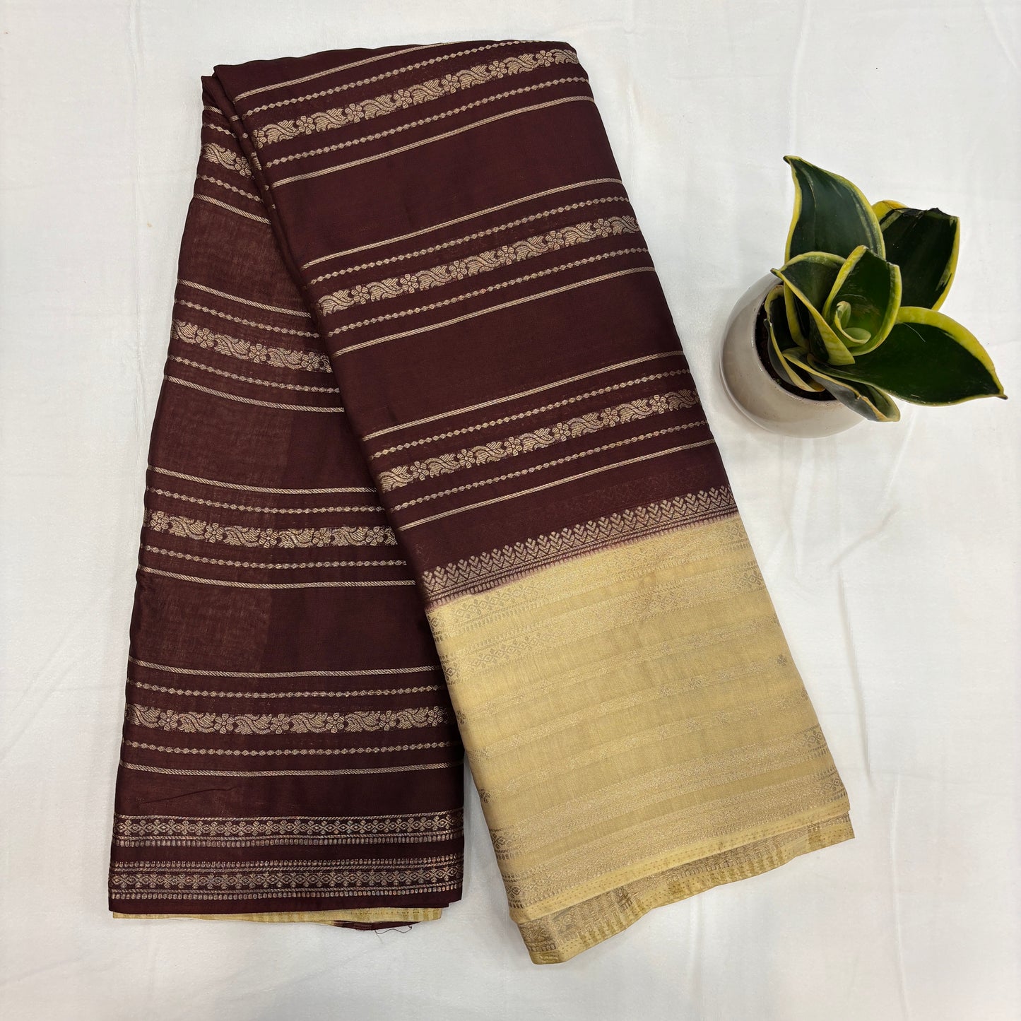 Premium Semi Crepe Saree with Contrast Stripes, Elegant Butta & Line Design | Festive, Wedding & Party Wear Saree for Women