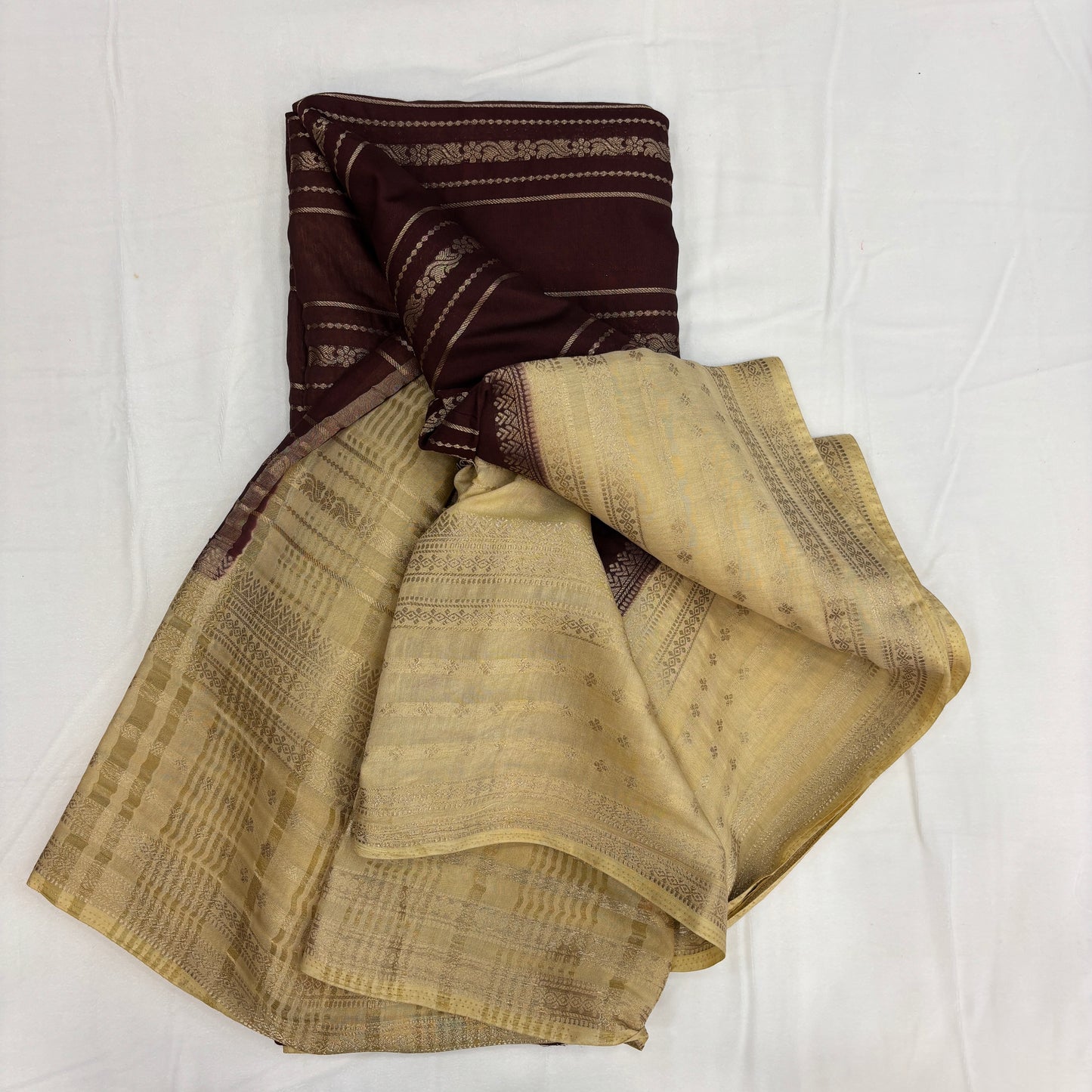 Premium Semi Crepe Saree with Contrast Stripes, Elegant Butta & Line Design | Festive, Wedding & Party Wear Saree for Women