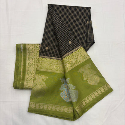 Premium Semi Crepe Saree with Gandaberunda Motif, Bentex Border & Zari Checks | Designer Wedding, Festive & Party Wear Saree for Women