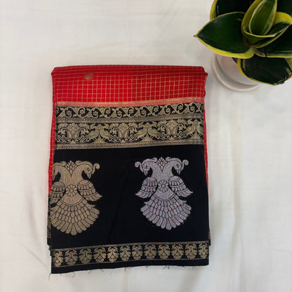 Premium Semi Crepe Saree with Gandaberunda Motif, Bentex Border & Zari Checks | Designer Wedding, Festive & Party Wear Saree for Women