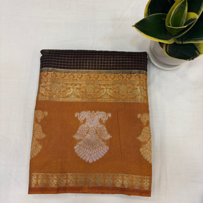 Premium Semi Crepe Saree with Gandaberunda Motif, Bentex Border & Zari Checks | Designer Wedding, Festive & Party Wear Saree for Women