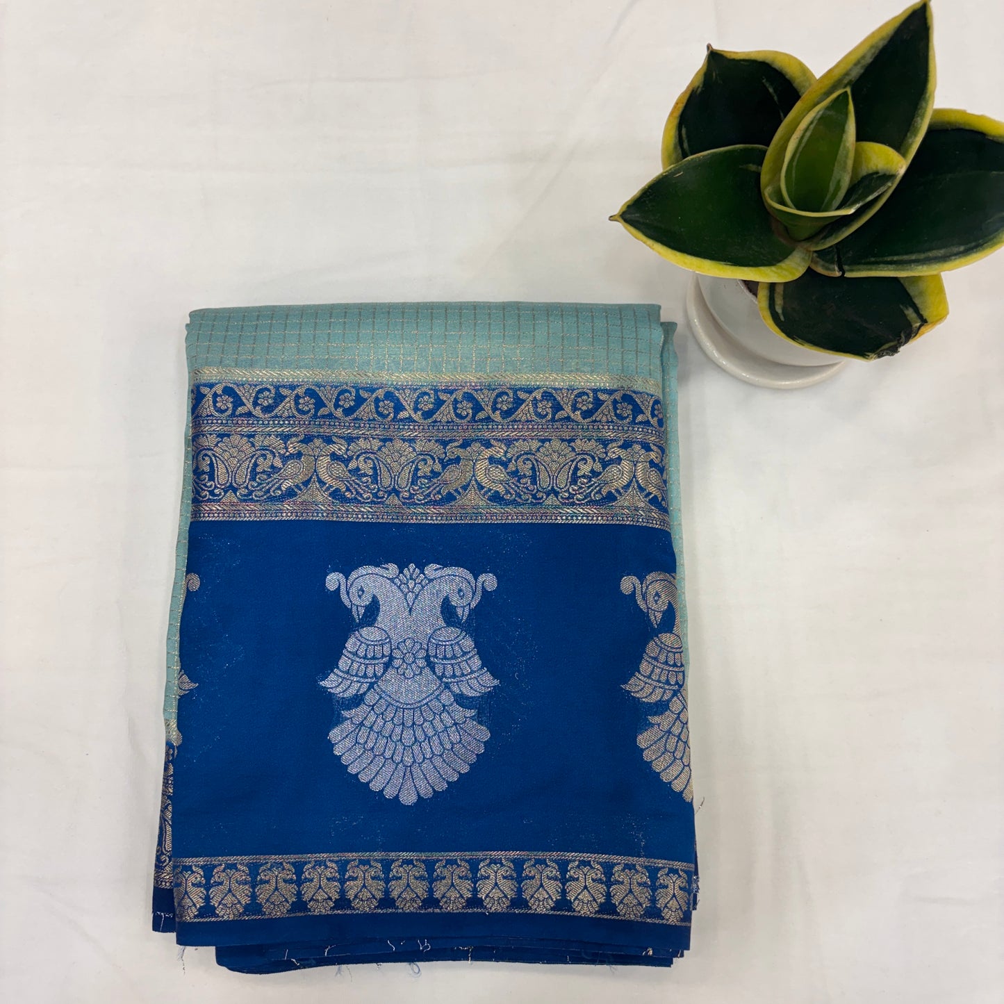 Premium Semi Crepe Saree with Gandaberunda Motif, Bentex Border & Zari Checks | Designer Wedding, Festive & Party Wear Saree for Women