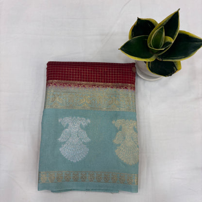 Premium Semi Crepe Saree with Gandaberunda Motif, Bentex Border & Zari Checks | Designer Wedding, Festive & Party Wear Saree for Women