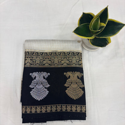 Premium Semi Crepe Saree with Gandaberunda Motif, Bentex Border & Zari Checks | Designer Wedding, Festive & Party Wear Saree for Women