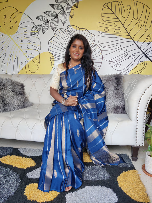 Exquisite Tussar Silk Sarees Borderless in Royal Blue and Rani Pink (Code-SS-39)