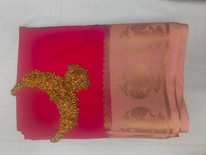 Premium Semi Crepe Saree with Gandaberunda Motif & Elegant Bentex Border | Designer Wedding, Festive & Traditional Saree for Women