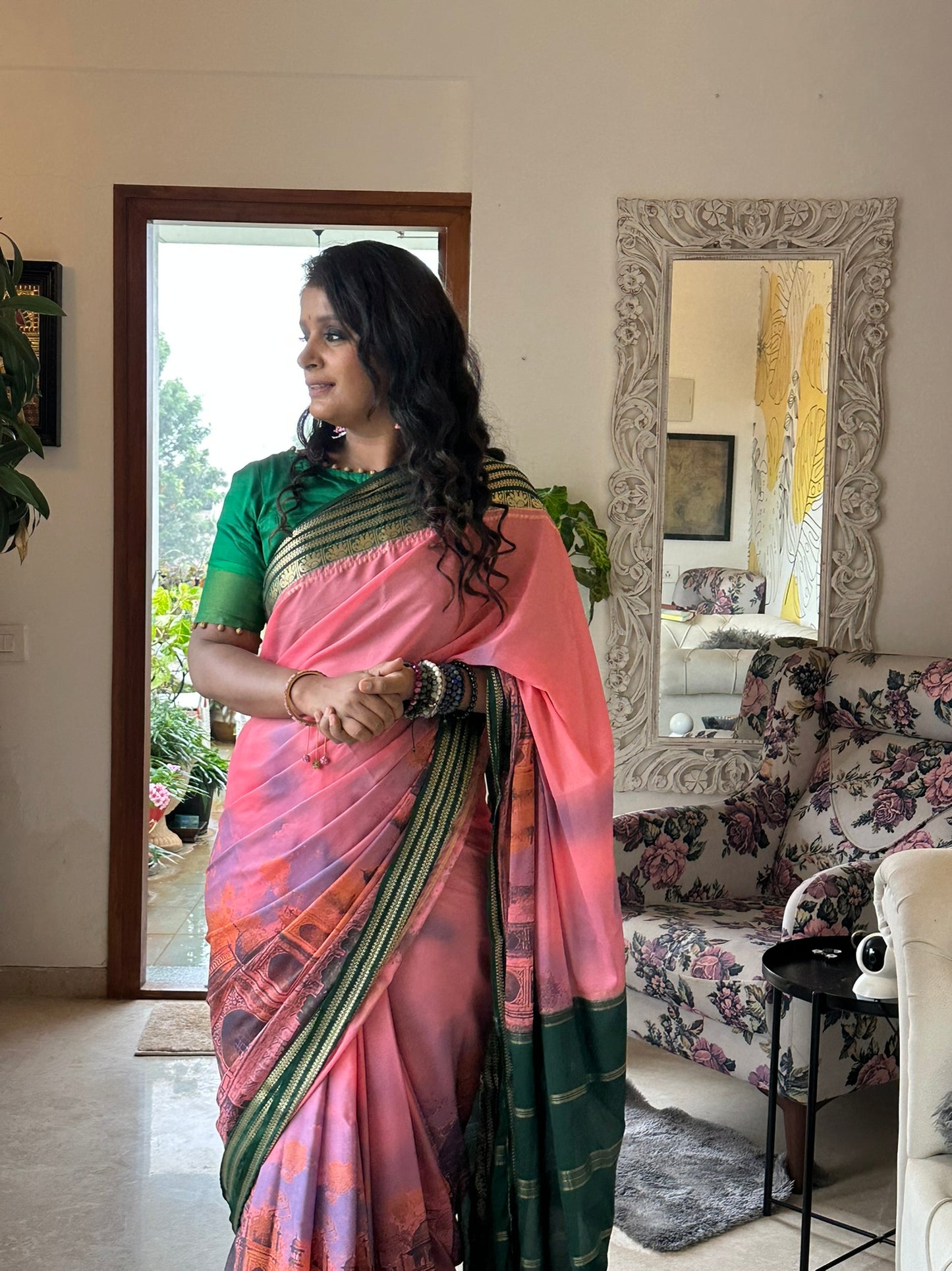 Taj Mahal Majesty Semi-Mysore Crepe Saree (Code - SS-50)