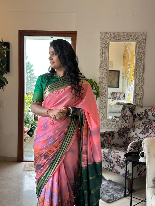 Taj Mahal Majesty Semi-Mysore Crepe Saree (Code - SS-50)