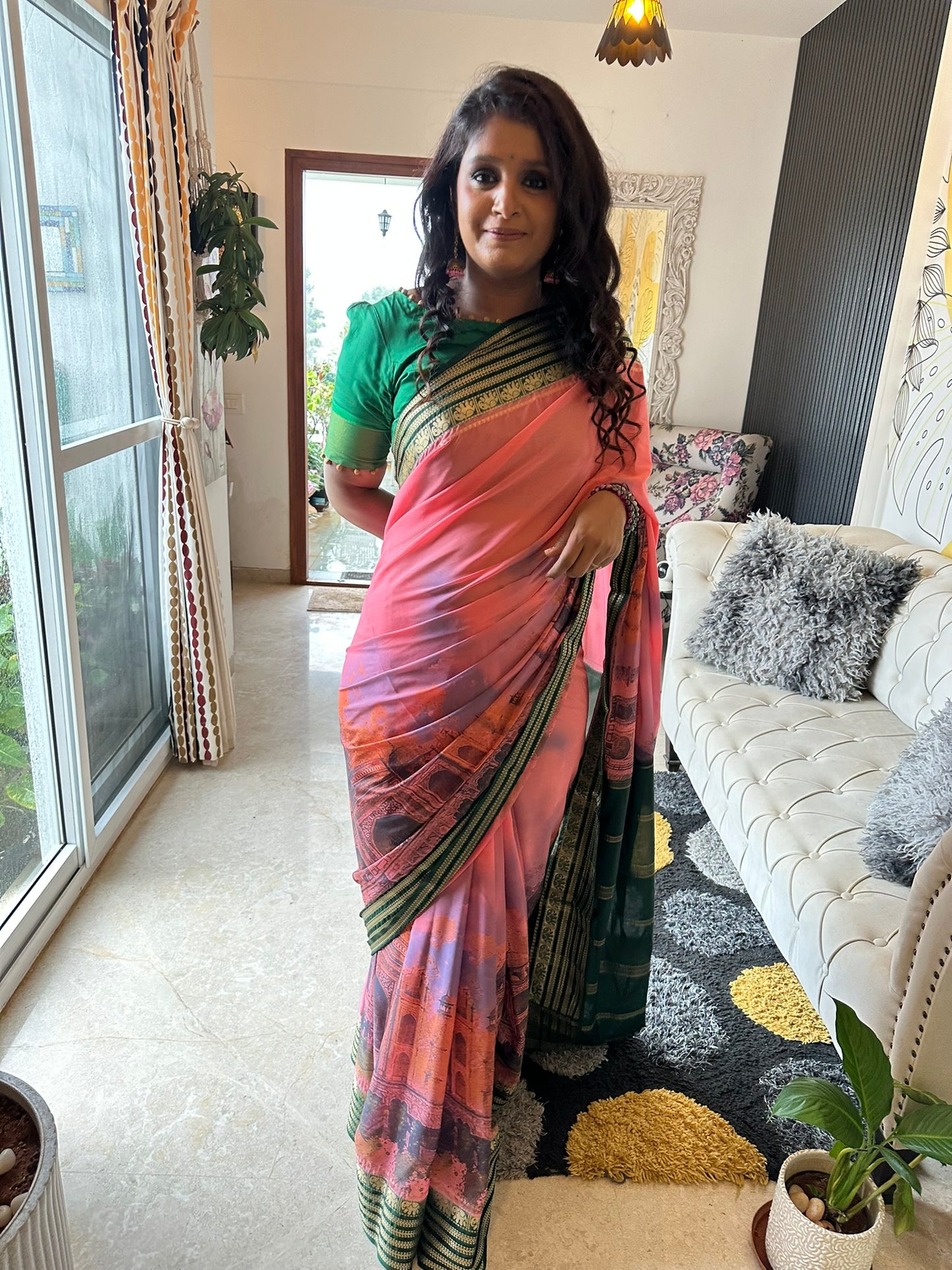 Taj Mahal Majesty Semi-Mysore Crepe Saree (Code - SS-50)