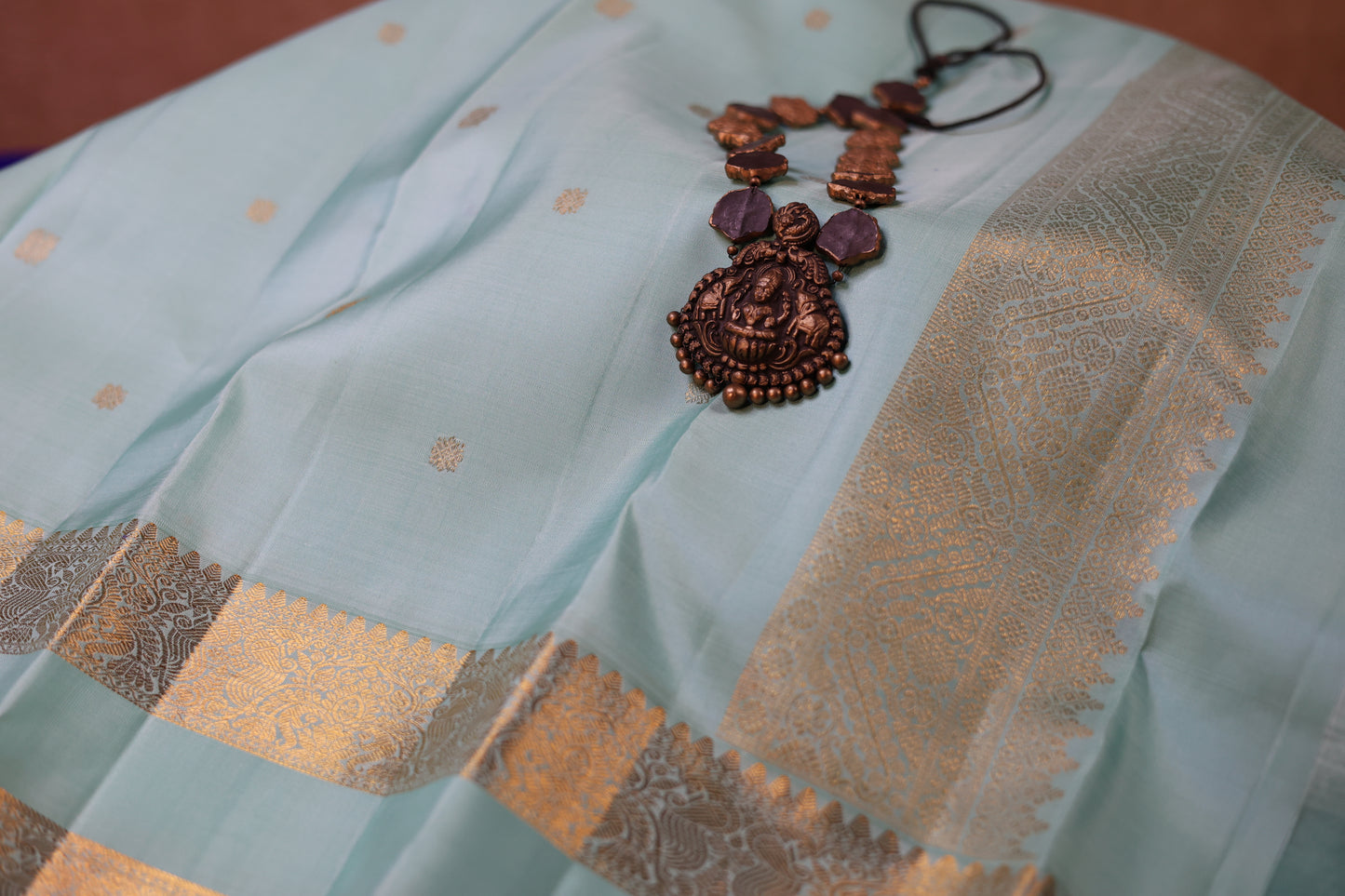 Bentex Butta Pure Silk Saree – Blue & Light Green (Double G Border)(Code PSS-08)