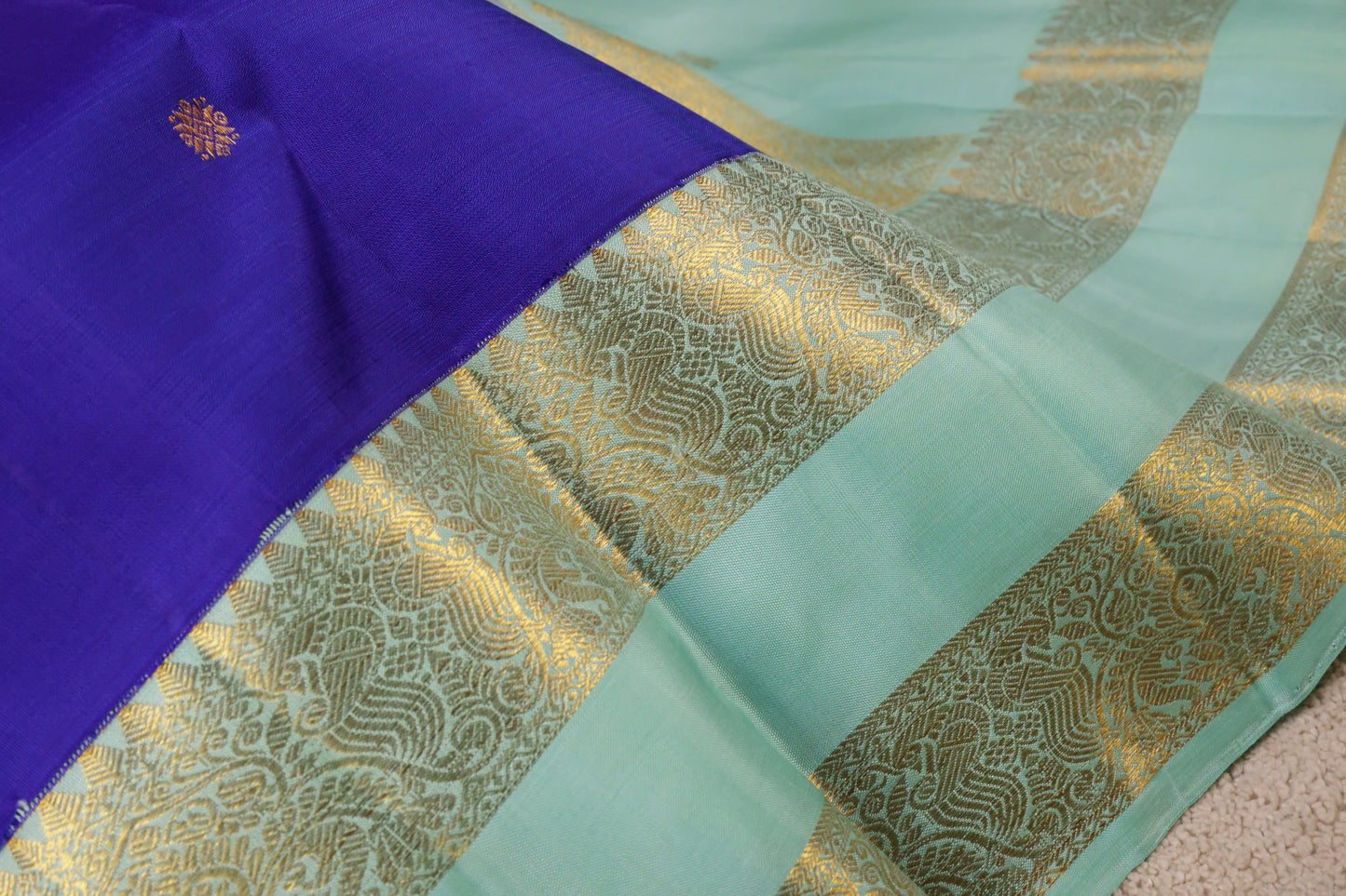 Bentex Butta Pure Silk Saree – Blue & Light Green (Double G Border)(Code PSS-08)