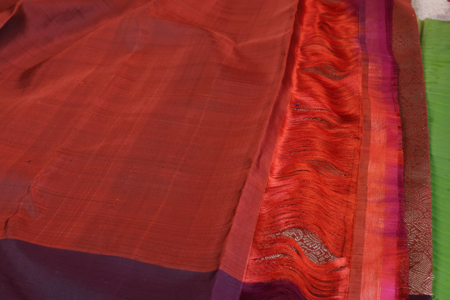 Border Less Butta Pure Silk Saree – Maroon BB(Code PSS-07)