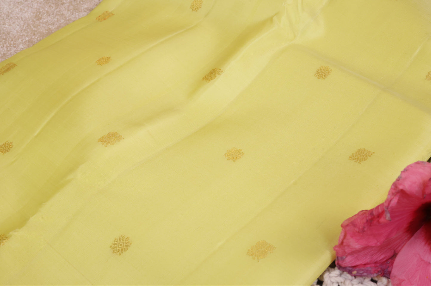 Lemon Yellow Pure Silk Saree with Dark Green Peacock Zari Border(Code PSS-36)