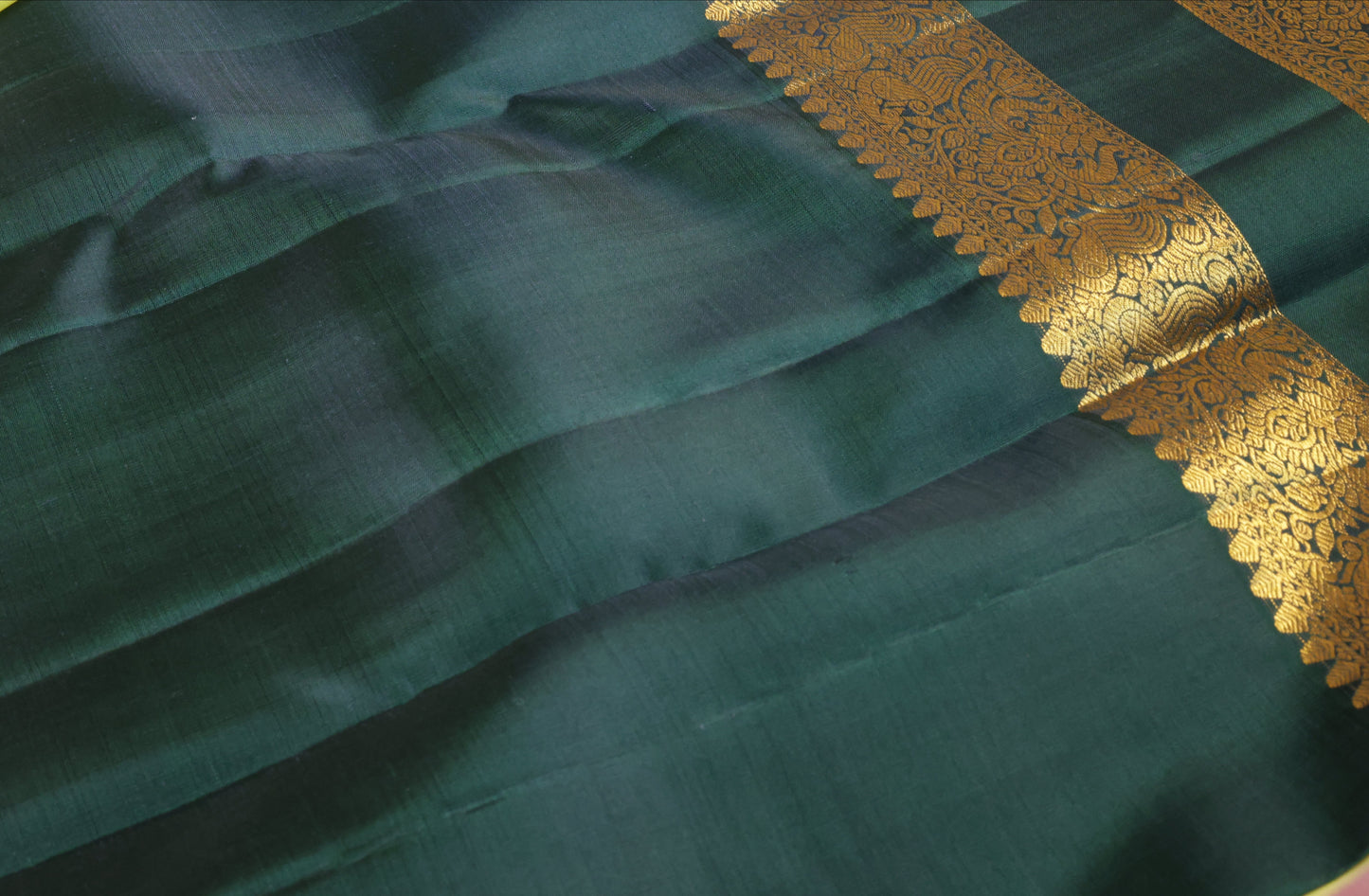 Lemon Yellow Pure Silk Saree with Dark Green Peacock Zari Border(Code PSS-36)