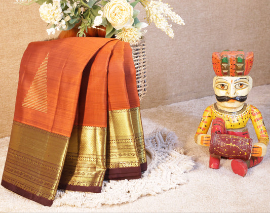 Rust Orange Pure Silk Saree with Maroon Rangoli Zari Border(Code PSS-33)