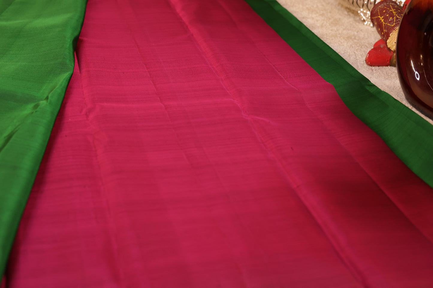 Small Border Pure Silk Saree – Pink Border with Peacock Design(Code PSS-11)