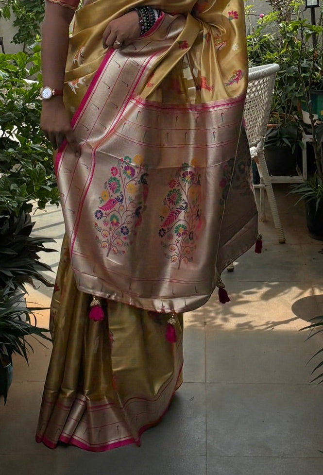 Luxurious Antique Gold Art Tissue Paithani Saree (TPS-01)
