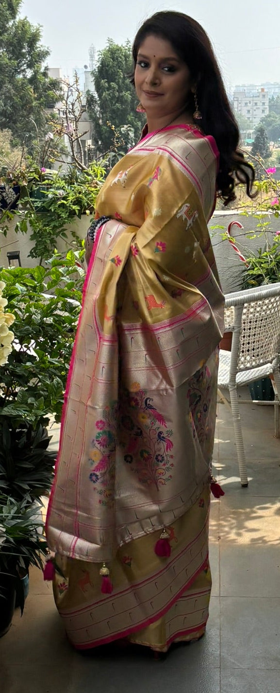 Luxurious Antique Gold Art Tissue Paithani Saree (TPS-01)