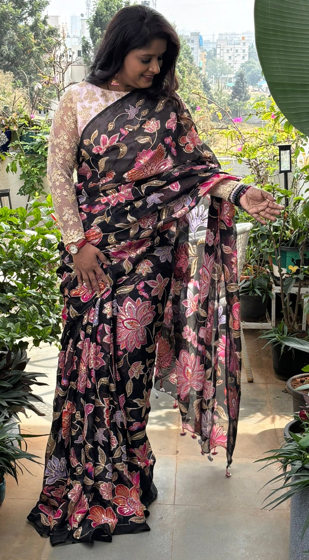 Pure Organza Heavy Zari Embroidery Saree with Blouse Piece(Code POZ-01)