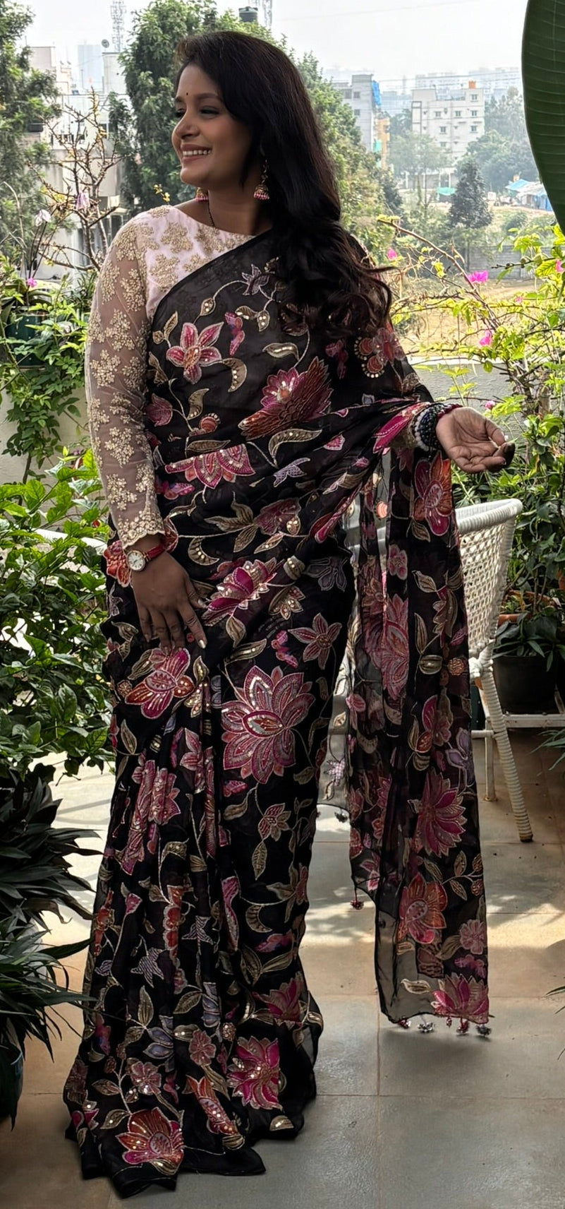 Pure Organza Heavy Zari Embroidery Saree with Blouse Piece(Code POZ-01)