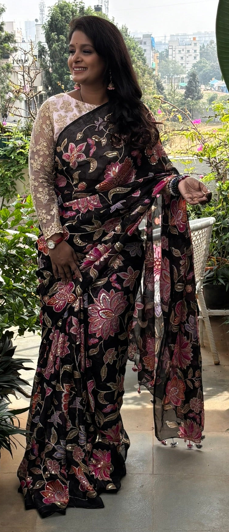 Pure Organza Heavy Zari Embroidery Saree with Blouse Piece(Code POZ-01)