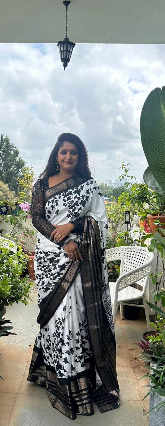 Blackberry Dola Silk Saree – Elegant Black Tone(Code BB-01)