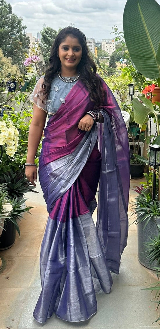 Mul Tissue Saree – Purple(Code MMT-01)