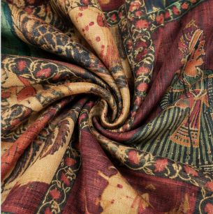 Elegant Maroon &amp; Green Saree with Traditional Figurative Motifs &amp; Woven Gold Border