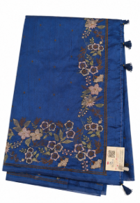Elegant Royal Blue Saree with Floral Vine Motifs & Antique Gold Border