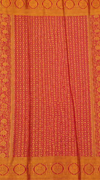 Elegant Magenta Kanchi Half Pattu Saree with Gold Paisley Motifs & Rich Zari Border