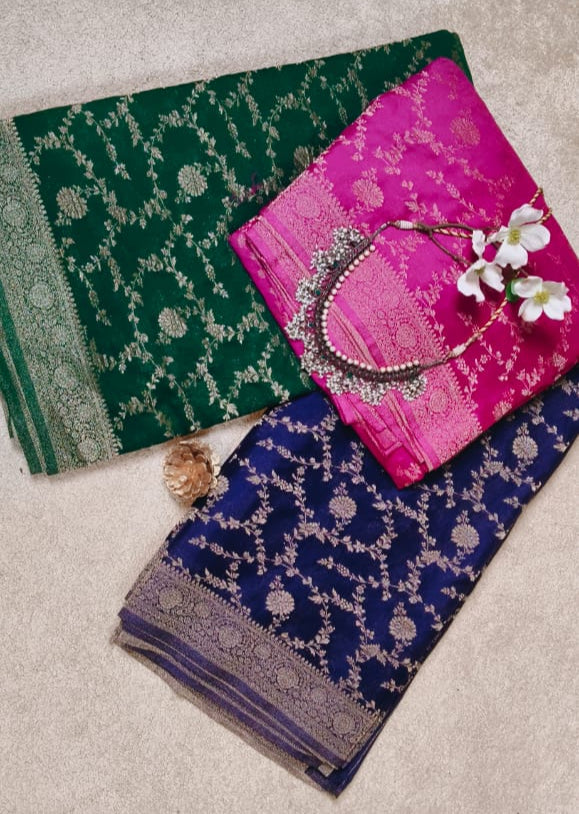 Banarasi Crush Chinnon Saree with Jaal Pattern & Rich Pallu(Code GS-01)