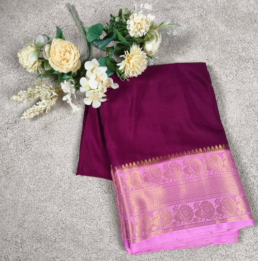 Plain Peacock Border Saree(Code SS-10)