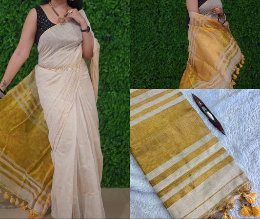 Golden Tissue Linen Saree(Code LTS-01)