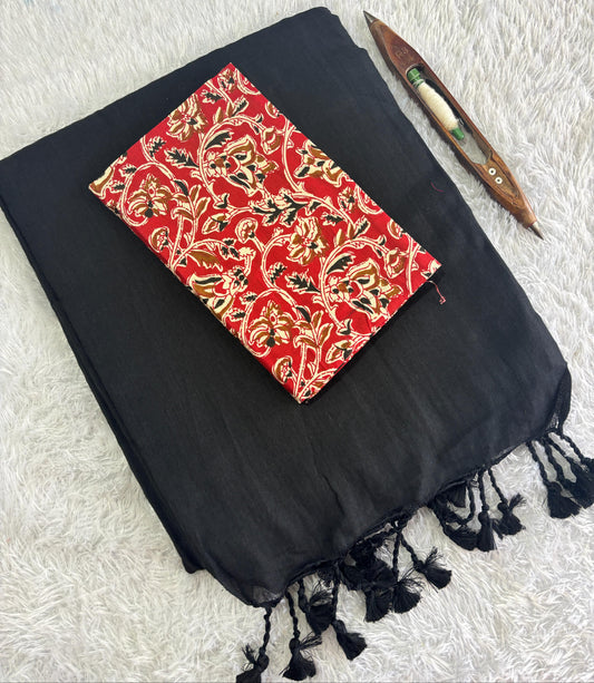 Khadi Cotton Saree with Blouse – Black(Code KHDC-01)