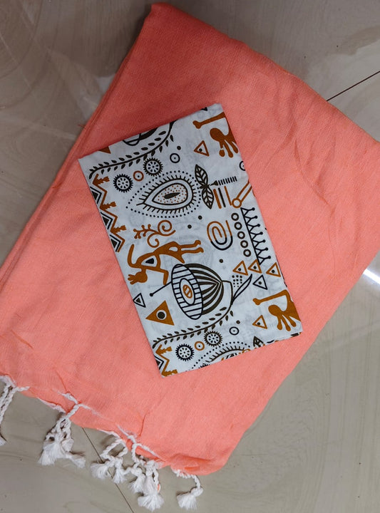 Khadi Cotton Saree with Blouse – Peach(Code KHDC-03)