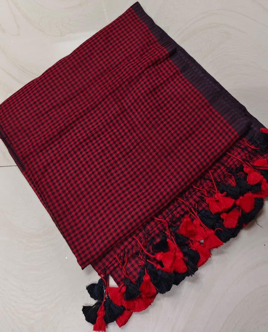 Checks Mul Saree – Red and Black(Code CXMM-01)