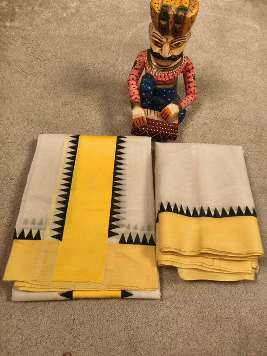 Kerala Cotton Set Mundu – Temple Yellow(KTS-02)