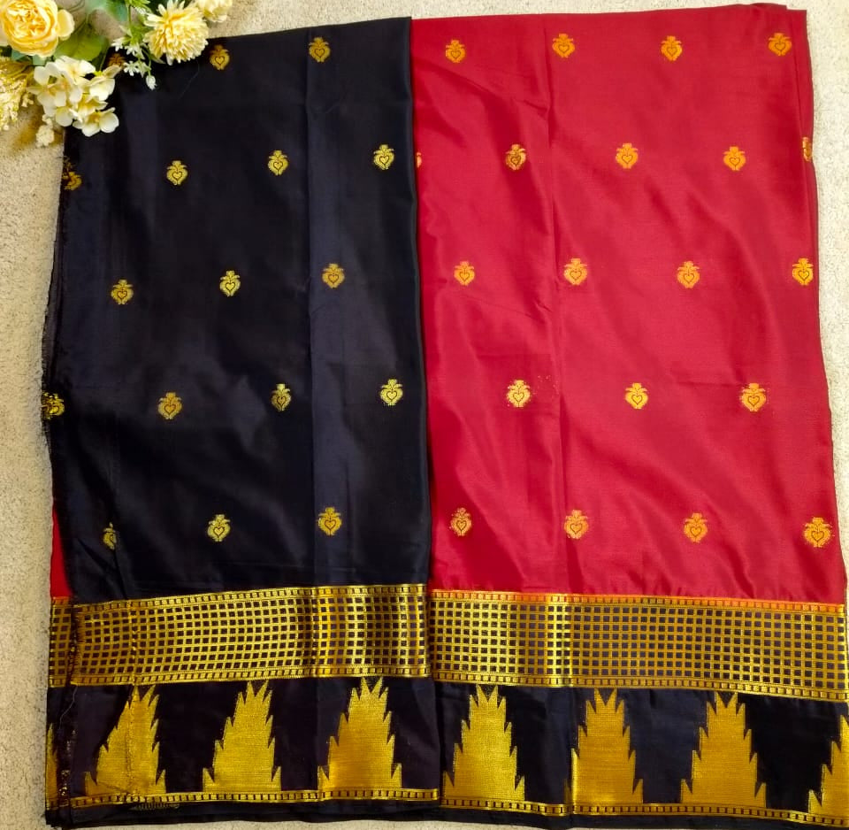 Maroon Semi Silk Saree with Black Temple Zari Border and Butta Design(SS-19)