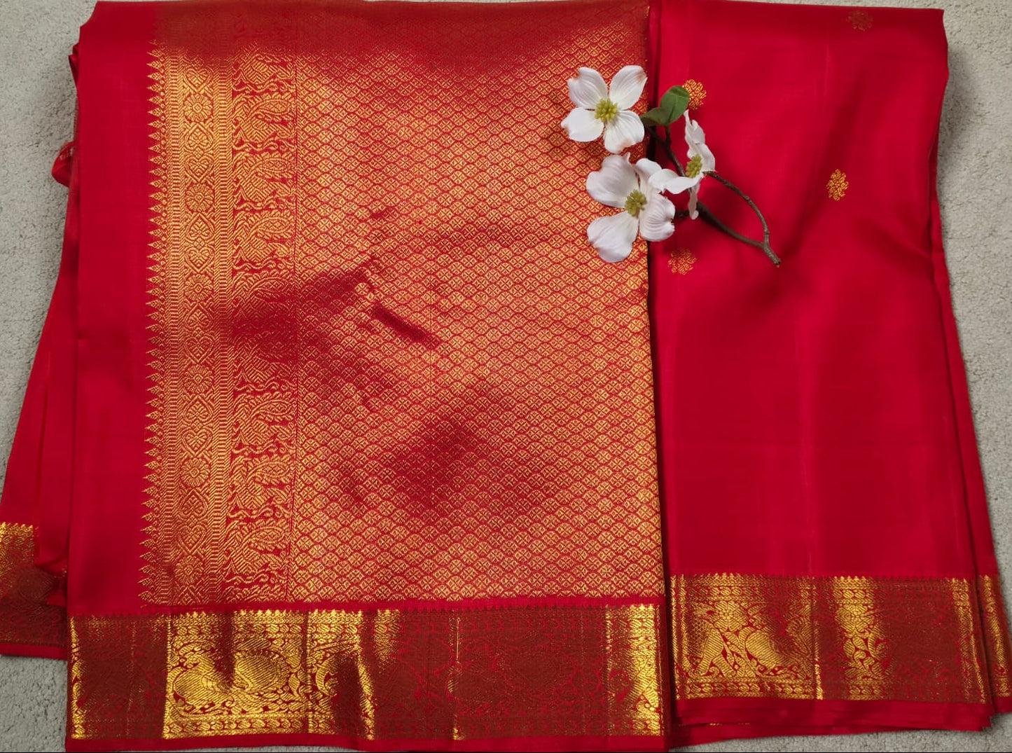 Royal Red Pure Silk Saree with Peacock & Elephant Zari Border(Code PSS-32)