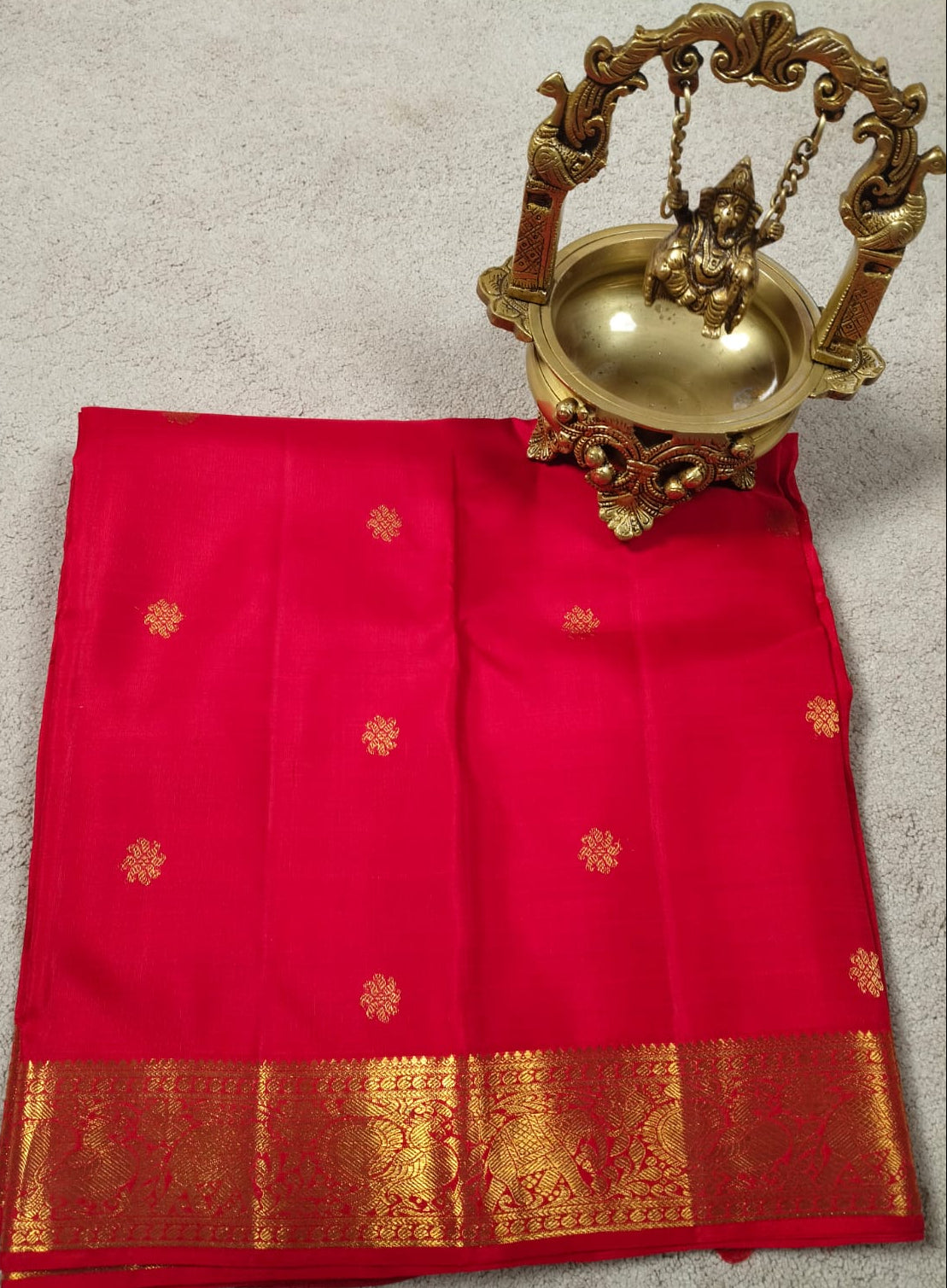 Royal Red Pure Silk Saree with Peacock & Elephant Zari Border(Code PSS-32)