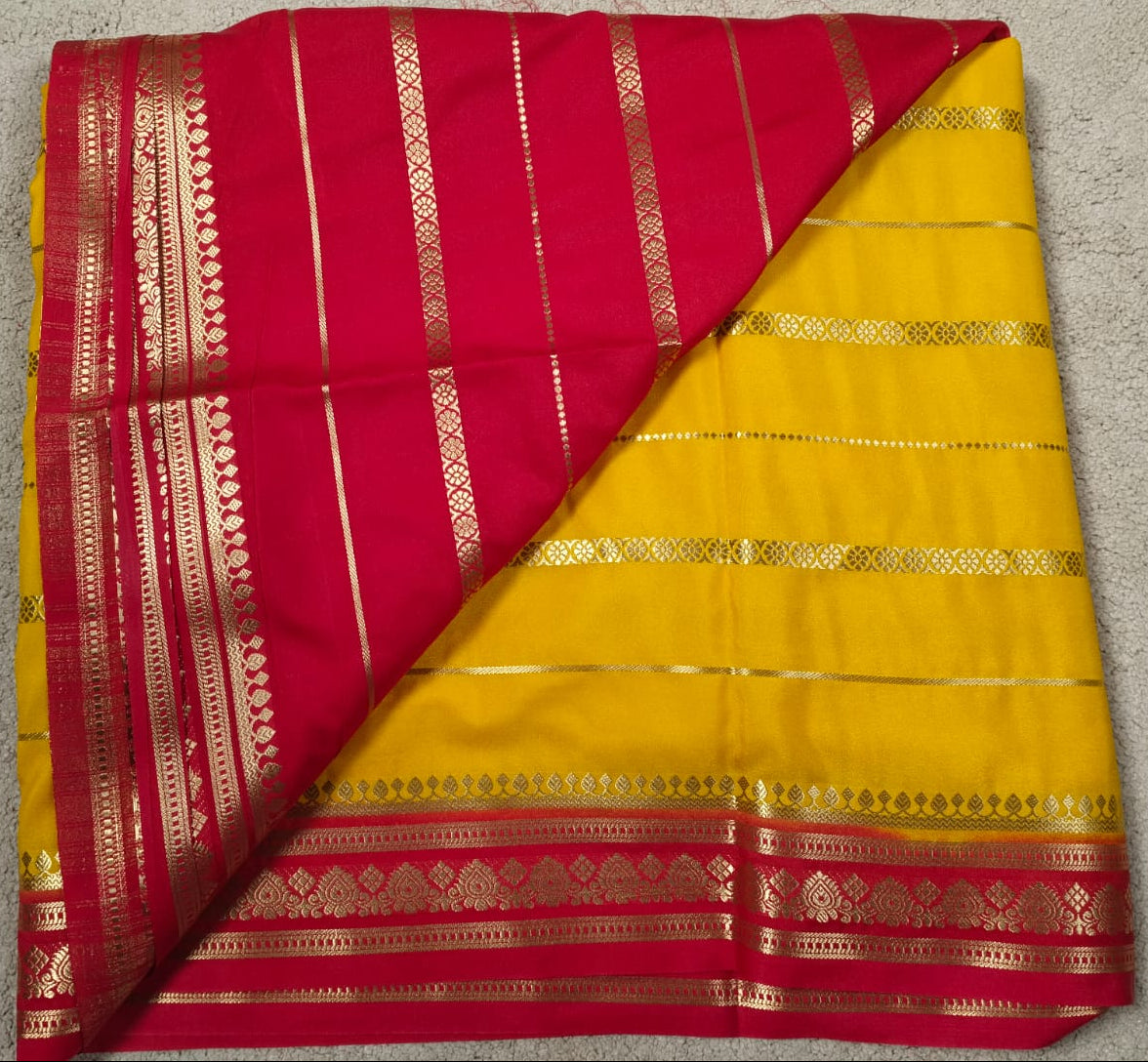 Yellow Semi Silk Saree with Red Contrast Details(Code SS-23)