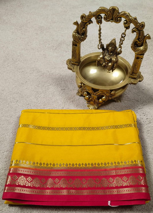 Yellow Semi Silk Saree with Red Contrast Details(Code SS-23)
