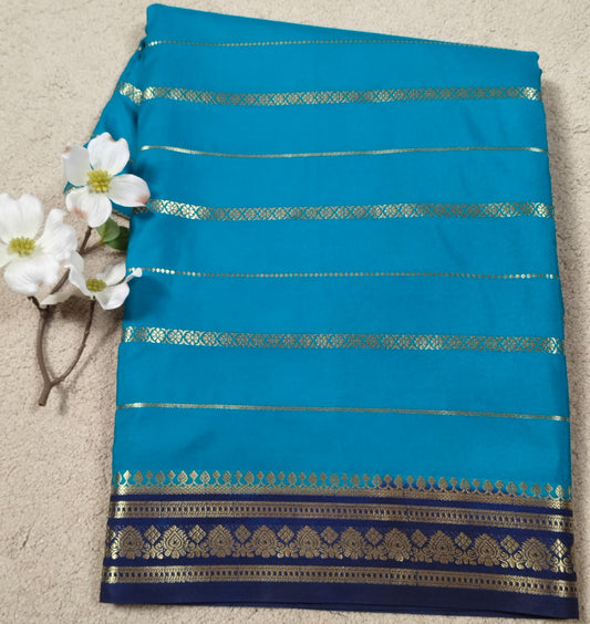 Sky Blue Semi Silk Saree with Dark Blue Contrast(Code SS-24)