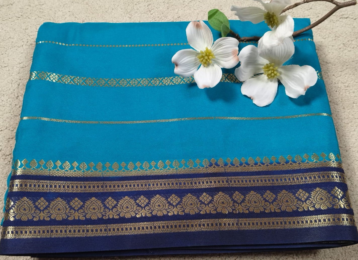 Sky Blue Semi Silk Saree with Dark Blue Contrast(Code SS-24)