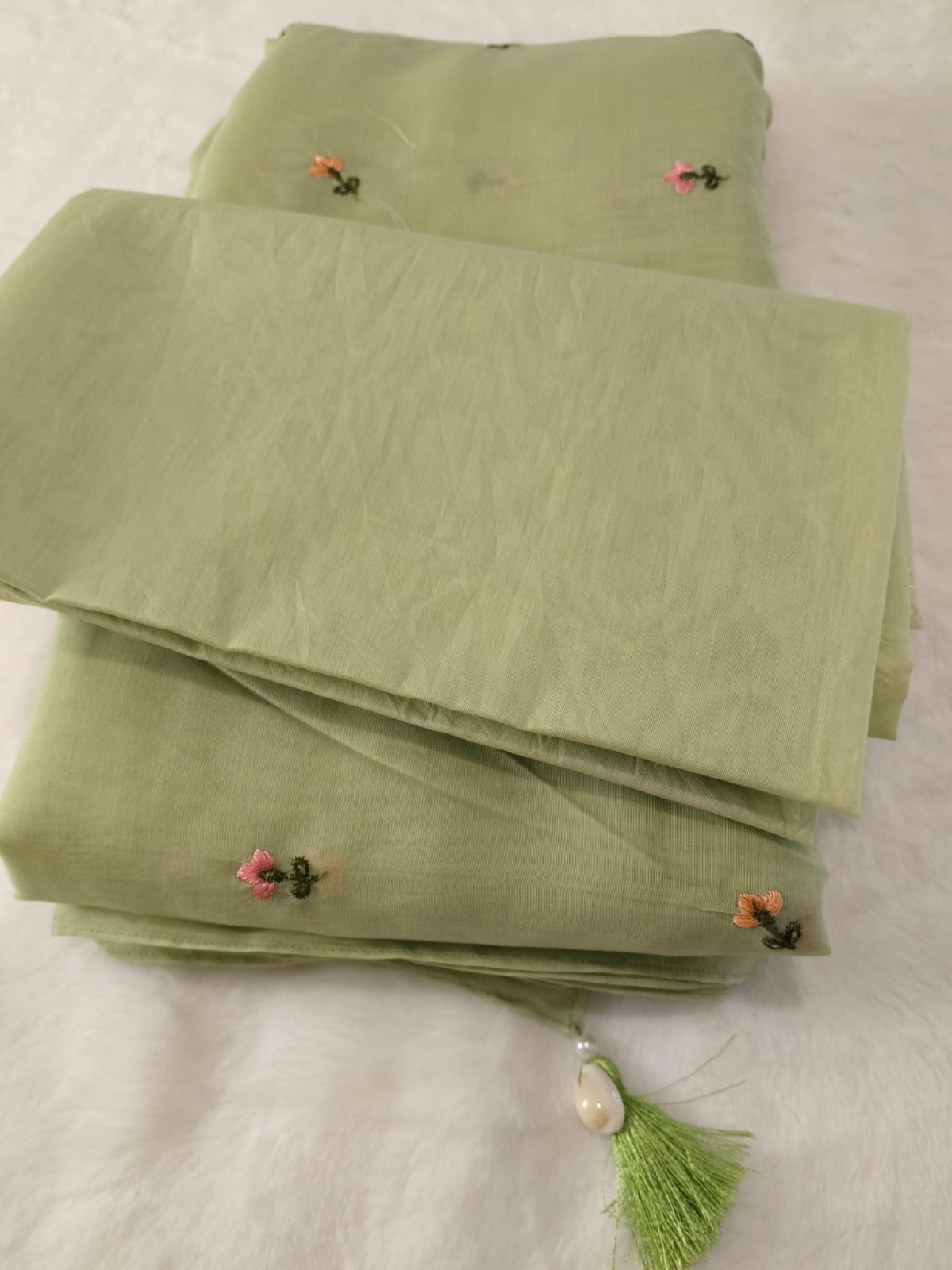 Pure Mul Chanderi Embroidery Saree (Floral with Butta) with Blouse Piece(Code PMCE-02)