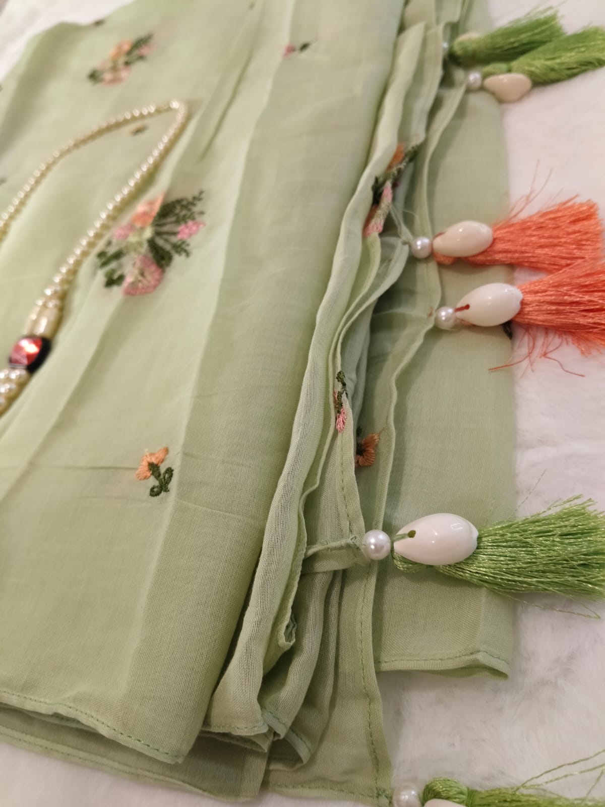 Pure Mul Chanderi Embroidery Saree (Floral with Butta) with Blouse Piece(Code PMCE-02)