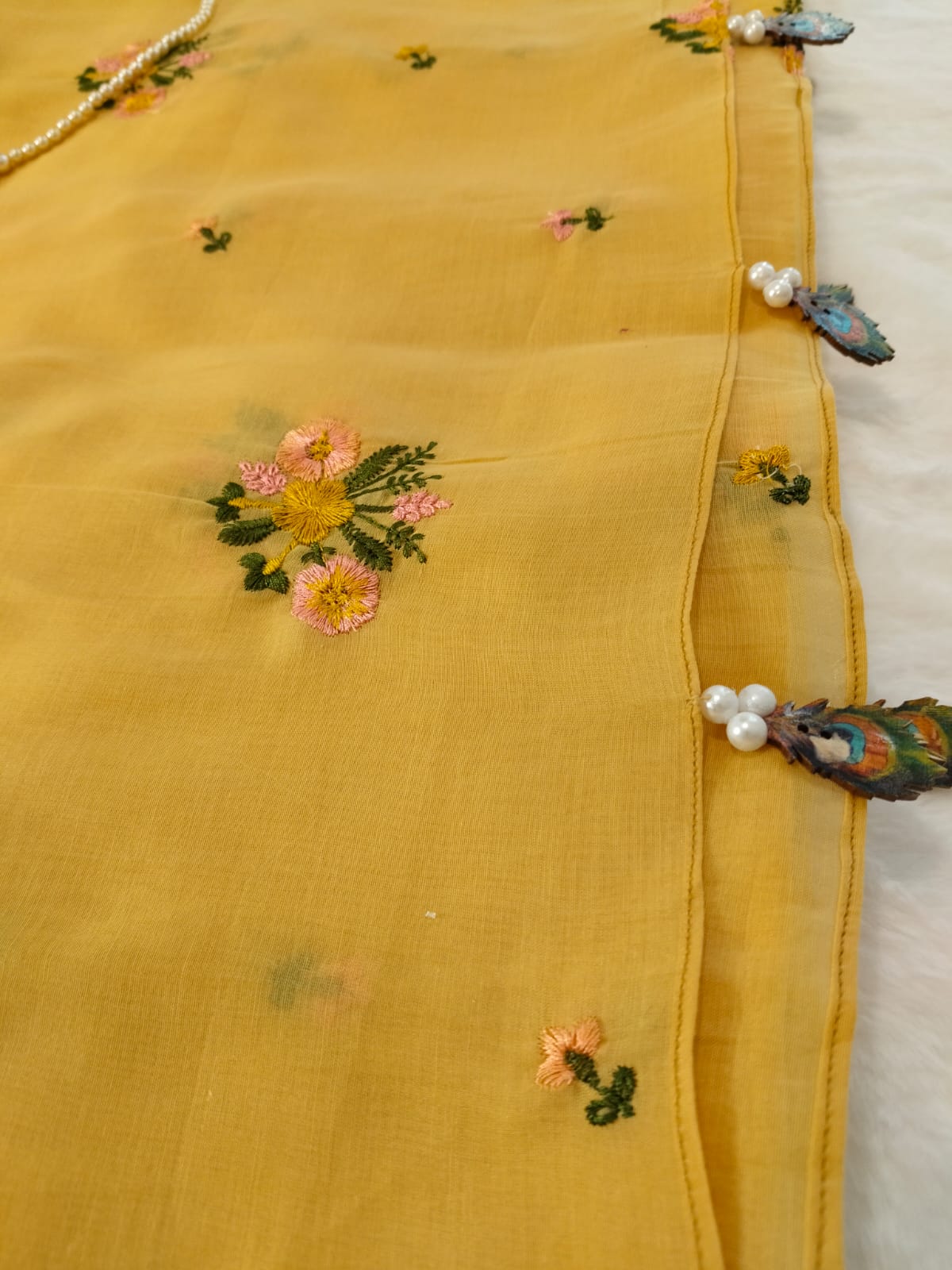 Pure Mul Chanderi Embroidery Saree (Floral with Butta) with Blouse Piece(Code PMCE-02)