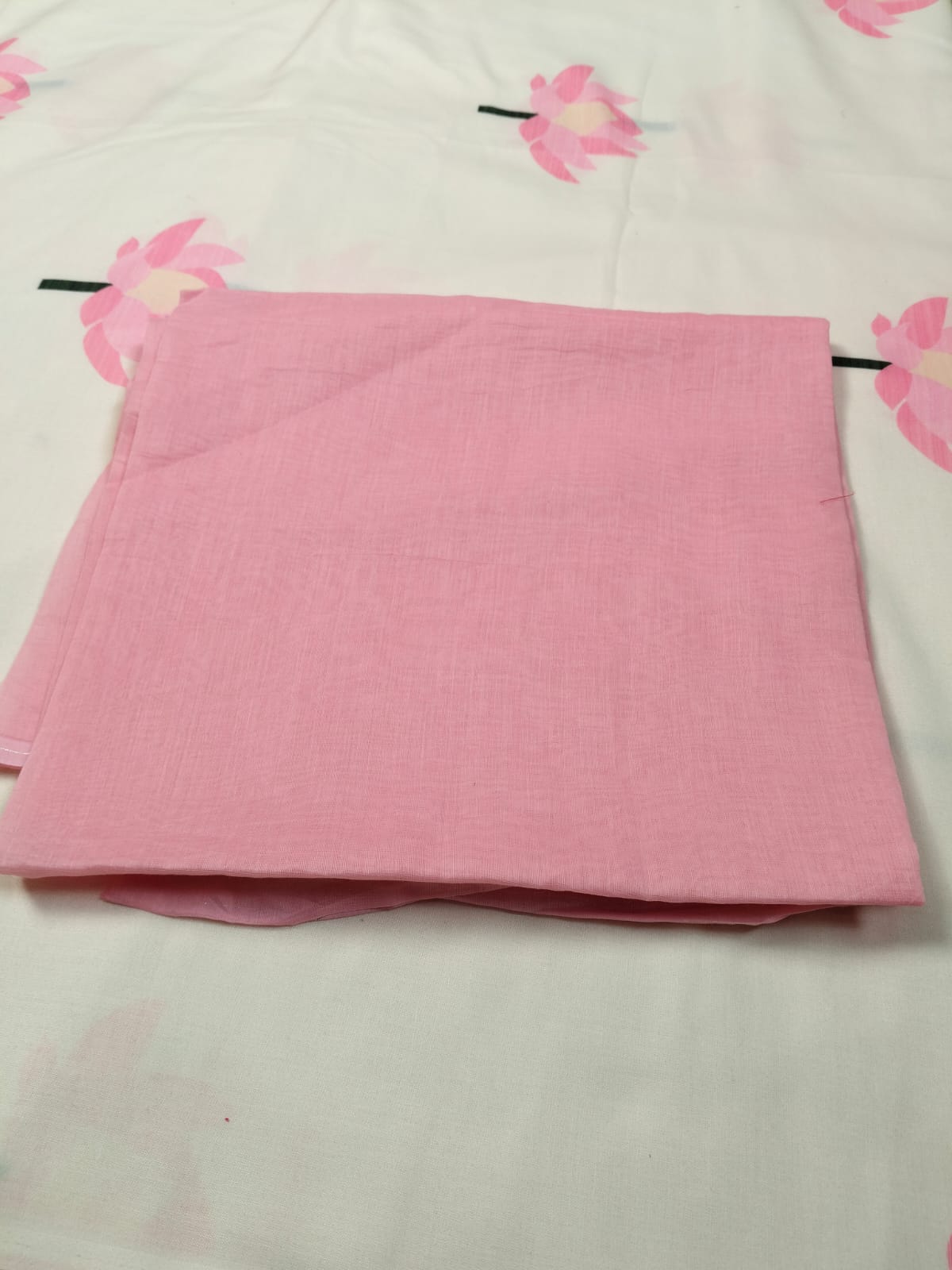 Pink Lotus Print Saree with Beaded Tassels(Code PLP-01)