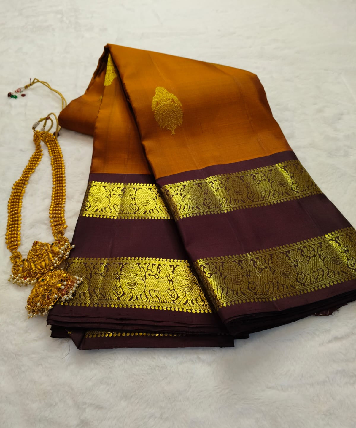 Pure Silk Saree  Rust Orange With Chocolate Brown (PSS-31)